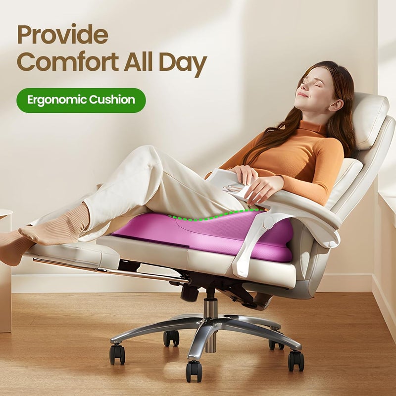 Benazcap Large Seat Cushion for Office Chair Memory Foam Coccyx Pain Relief Cushion Pillow for Back Support Non-Slip Seat Pad for Office Desk, Car Seat, Wheelchair, Sciatica-Pink - Image 2
